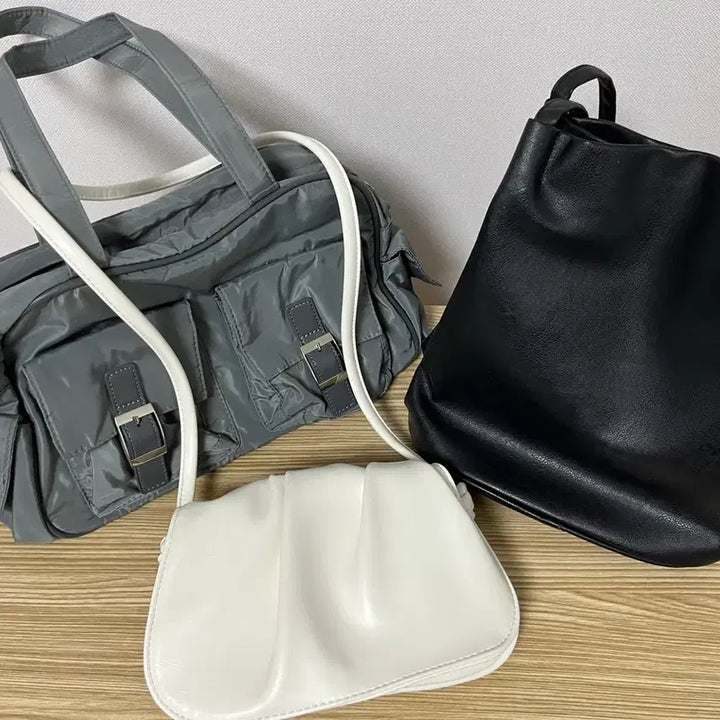 [BUNJANG] Tote Bag 3-Piece Set (Black, White, Gray) / 가방 3종 세트 (검정/흰색/그레이)