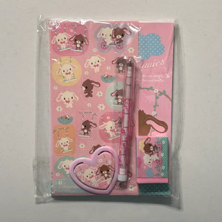 [BUNJANG] Classic Sanrio Sugarbunnies Stationery Set (Notebook, Stickers, Clips, Eraser, Mechanical Pencil) / [새상품] 고전산리오 슈가버니즈 문구세트 노트/스티커/클립/지우개/샤프