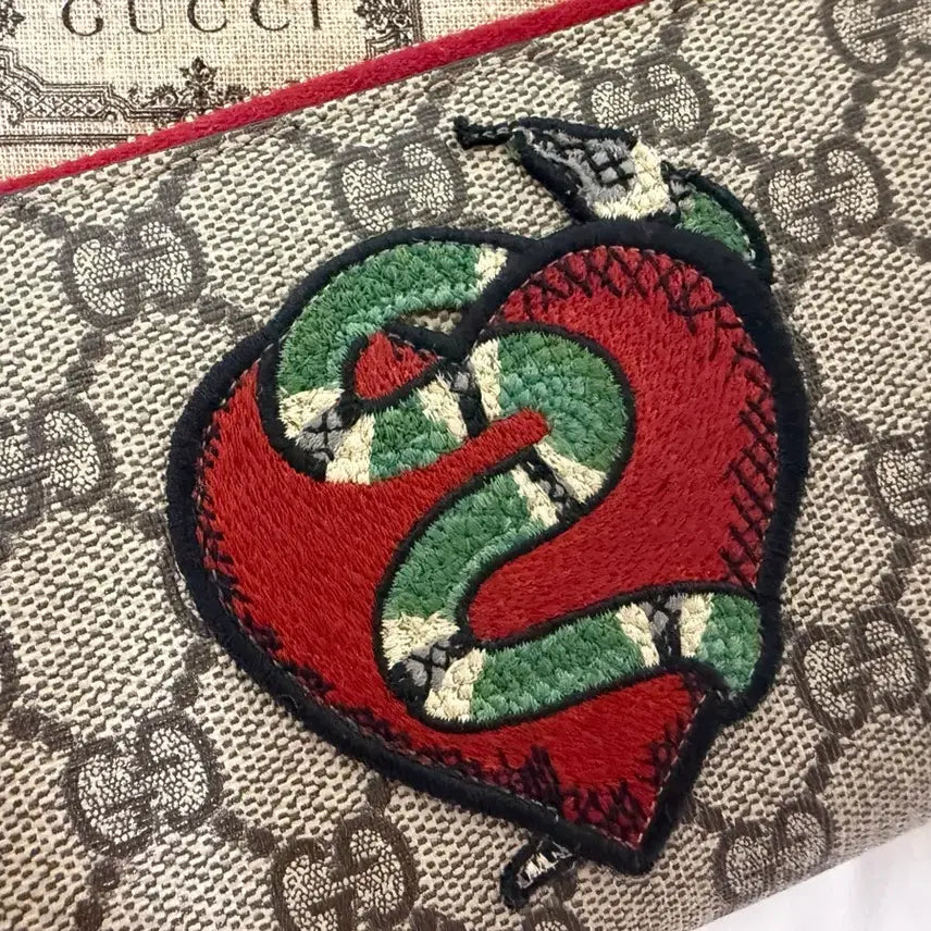 [BUNJANG] Gucci Snake Embroidery Long Wallet / 구찌 스네이크 자수 장지갑