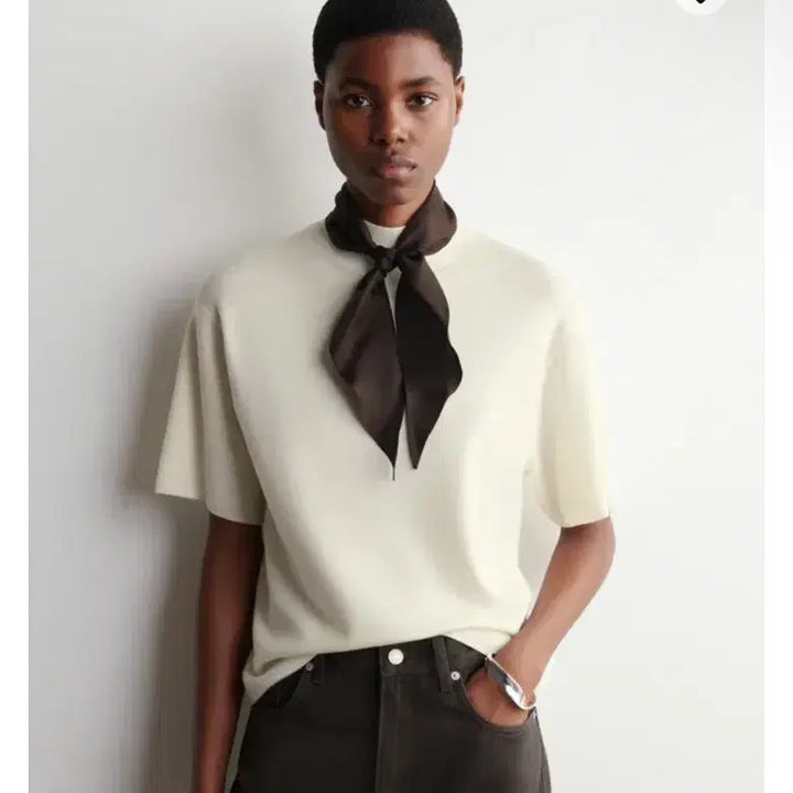 [BUNJANG] COS Merino Wool T-shirt with Scarf Detail (L) / cos 코스 스카프 디테일 메리노 울 티셔츠 (L)