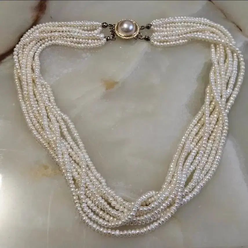 [BUNJANG] Natural Pearl 8-Strand Necklace / 천연 진주 목걸이 8줄