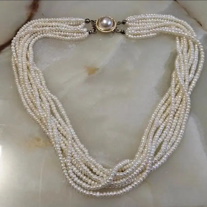 [BUNJANG] Natural Pearl 8-Strand Necklace / 천연 진주 목걸이 8줄