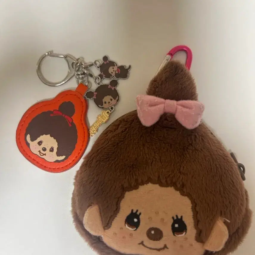 [BUNJANG] Monchhichi Girl Pouch &amp; Keychain Set / 몬치치 여아 파우치 메지루시 가챠 세트