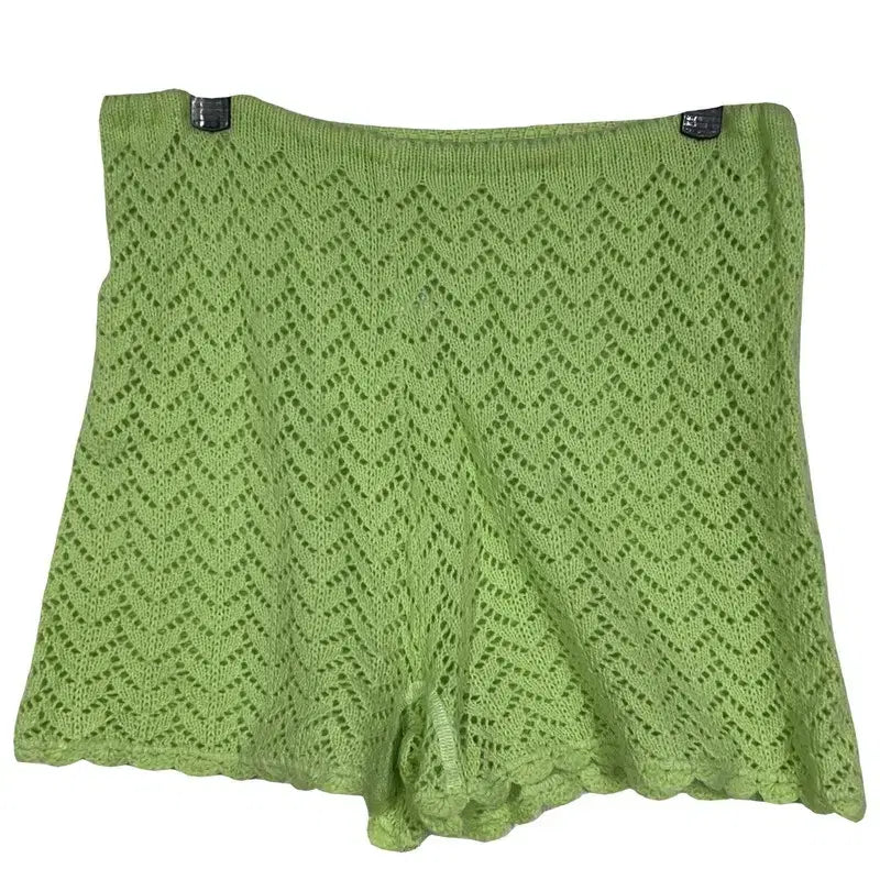 [BUNJANG] Wacoal Lime Punching Knit Skirt Pants / WACOAL 라임 펀칭 니트 스커트 물결 유니크 팬츠 반바지 [M]