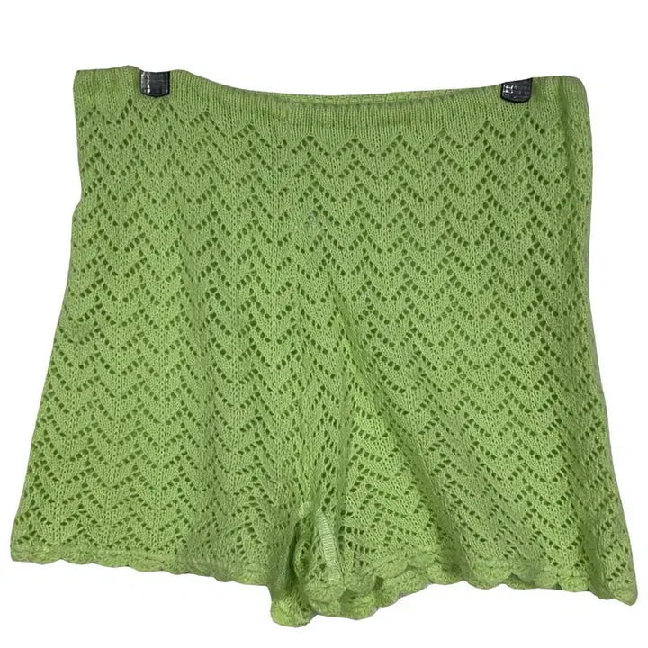 [BUNJANG] Wacoal Lime Punching Knit Skirt Pants / WACOAL 라임 펀칭 니트 스커트 물결 유니크 팬츠 반바지 [M]
