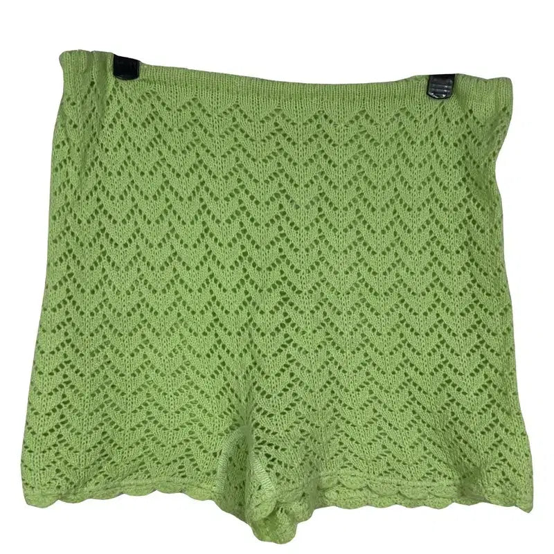 [BUNJANG] Wacoal Lime Punching Knit Skirt Pants / WACOAL 라임 펀칭 니트 스커트 물결 유니크 팬츠 반바지 [M]