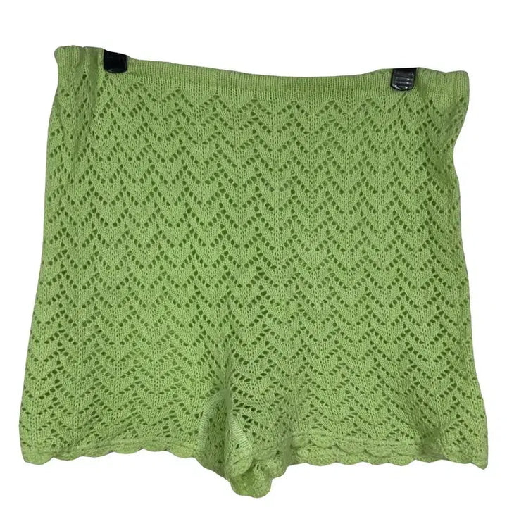 [BUNJANG] Wacoal Lime Punching Knit Skirt Pants / WACOAL 라임 펀칭 니트 스커트 물결 유니크 팬츠 반바지 [M]