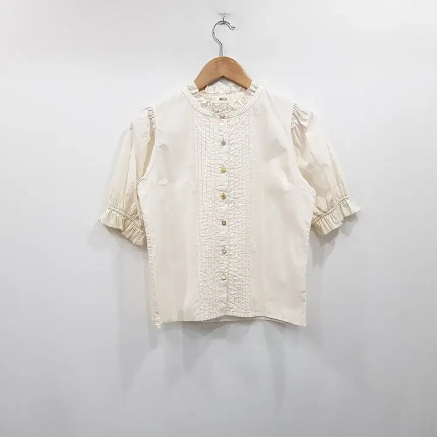 [BUNJANG] Vintage Mori Girl Beaded Button Short Sleeve Blouse - Women&
