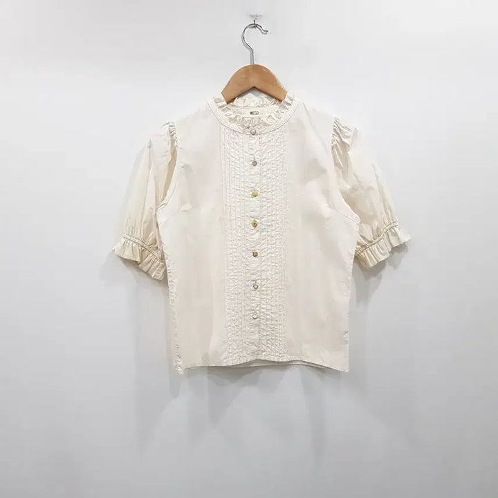 [BUNJANG] Vintage Mori Girl Beaded Button Short Sleeve Blouse - Women&