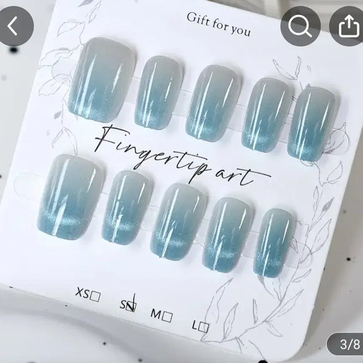 [BUNJANG] Handmade Sky Blue Nail Tips (M Size) / 여성 하늘색 네일팁 M사이즈 수제네일 알리 테무