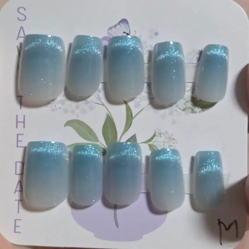 [BUNJANG] Handmade Sky Blue Nail Tips (M Size) / 여성 하늘색 네일팁 M사이즈 수제네일 알리 테무