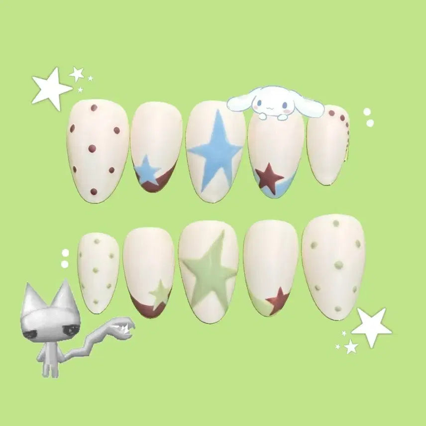 [BUNJANG] Handmade Matte Top Gel Nail Tips with Dot Design / 도트별 매트탑 수제네일팁