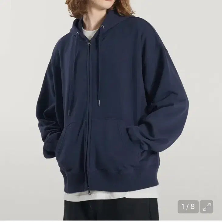 [BUNJANG] TOPI 2-Way Sweat Hoodie Zip-up (Navy) / 토피 2WAY 스웻 후드 집업 (네이비)