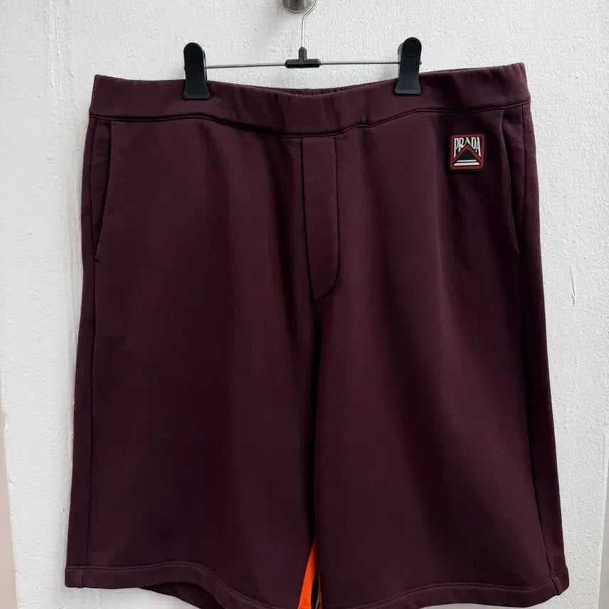 [BUNJANG] Prada Track Half Pants Burgundy Cotton XL / 프라다 트랙 하프 팬츠