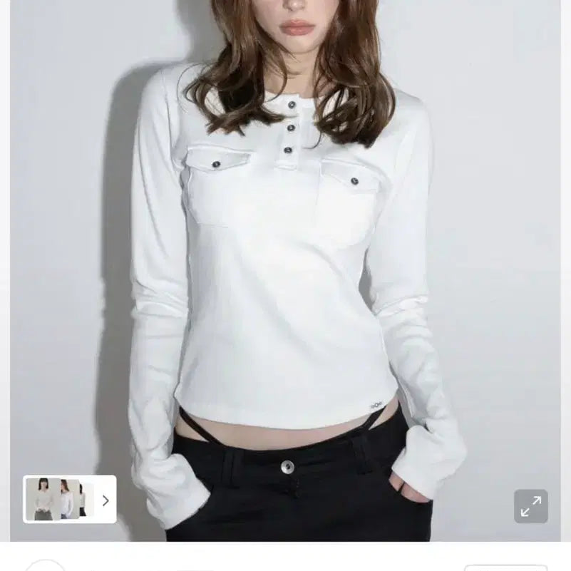 [BUNJANG] Maegoren Seoul Pocket Henley Ribbed Long Sleeve / 매고렌 서울 포켓 헨리넥 리브드 롱슬리브