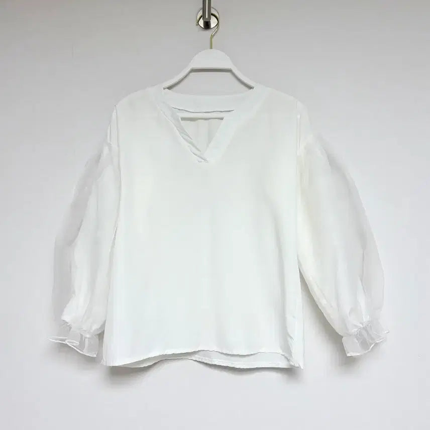 [BUNJANG] White Puff Sleeve Organza Blouse / 화이트 퍼프 소매 블라우스
