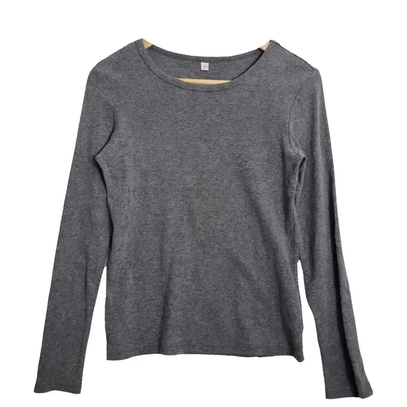 [BUNJANG] Uniqlo Grey Cotton Long Sleeve T-Shirt [M] / UNIQLO 유니클로 그레이 코튼 긴팔 티 [M] 여성 기본티셔
