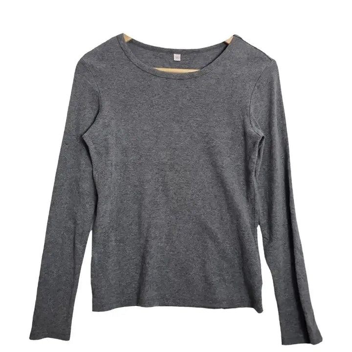 [BUNJANG] Uniqlo Grey Cotton Long Sleeve T-Shirt [M] / UNIQLO 유니클로 그레이 코튼 긴팔 티 [M] 여성 기본티셔