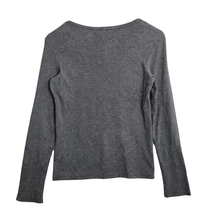 [BUNJANG] Uniqlo Grey Cotton Long Sleeve T-Shirt [M] / UNIQLO 유니클로 그레이 코튼 긴팔 티 [M] 여성 기본티셔