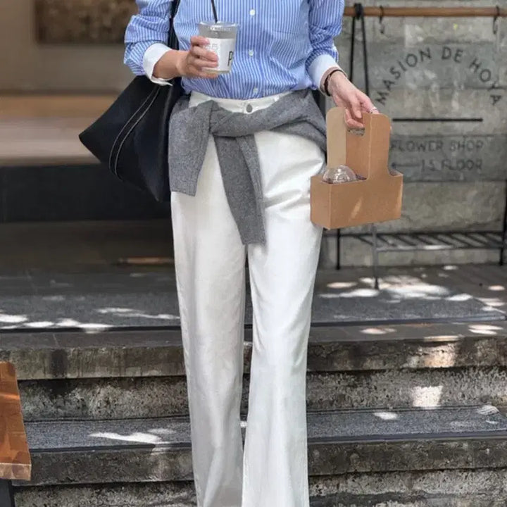 [BUNJANG] Omew Stripe Color-Block Shirt Blue / 오뮤 스트라이프 배색 셔츠 블루 S