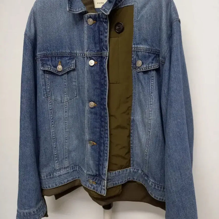 [BUNJANG] System Spring/Autumn Loose Fit Denim Jacket Khaki / 새 시스템 춘추동 루즈박시핏 데님 자켓 66.77
