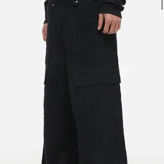 [BUNJANG] D.N.S.R Maxi Wide Cargo Pants Solid Black M / 디앤에스알 맥시 와이드 카고 팬츠 솔리드 블랙 M