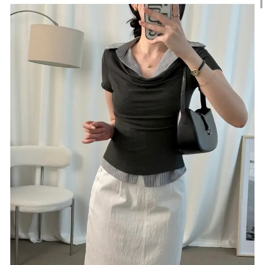 [SOLD OUT] [1번입은 새제품무방] 르쇼어 레이어드 카라 셔츠 프리사이즈 진짜이뻐요
