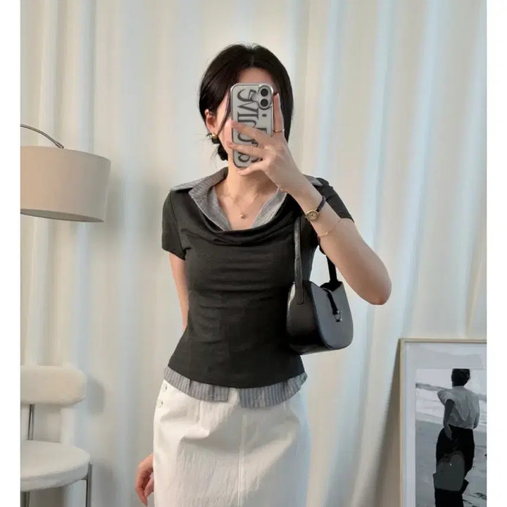[SOLD OUT] [1번입은 새제품무방] 르쇼어 레이어드 카라 셔츠 프리사이즈 진짜이뻐요