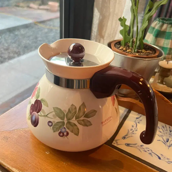 [BUNJANG] Vintage Japanese Floral Enamel Kettle / 일본 빈티지 꽃무늬 법랑 주전자