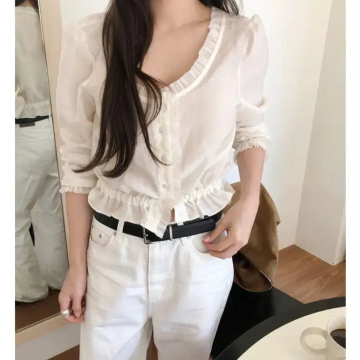[BUNJANG] Wolonge Heim Frill Blouse / 원로그 하임 프릴 블라우스