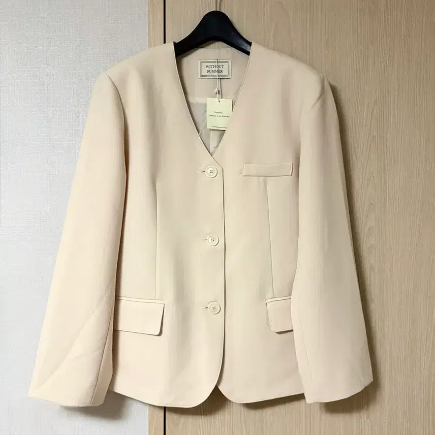 [BUNJANG] Without Summer No Collar V-Neck Jacket Butter Beige / 새상품) 위드아웃썸머 노카라 브이넥 자켓 버터베이지 위아썸하객룩봄가을