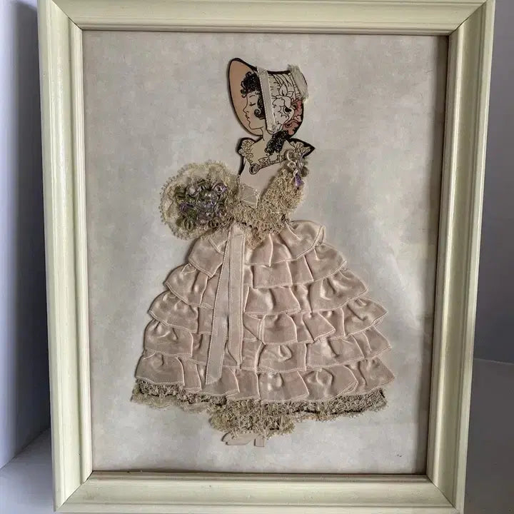 [BUNJANG] Crinoline Lady Pink Dress Ribbon Art Frame / 영국 크리놀린 레이디 핑크 드레스 리본아트 프레임.
