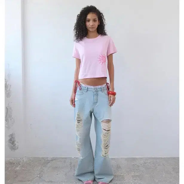 [BUNJANG] PISCESS X Geunghee Collaboration Destroyed Denim Pants - Light Blue / PISCESS X Geunghee 파이시스 긍히 콜라보 데님 팬츠