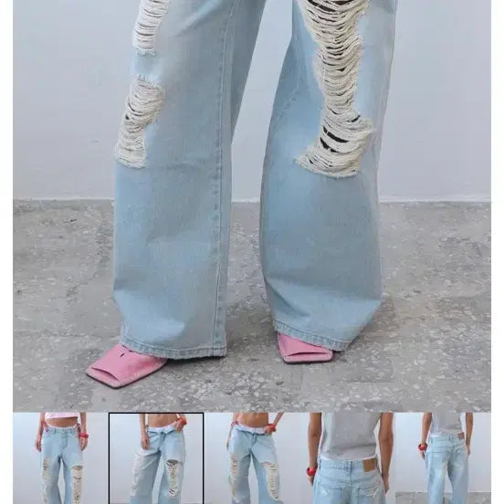 [BUNJANG] PISCESS X Geunghee Collaboration Destroyed Denim Pants - Light Blue / PISCESS X Geunghee 파이시스 긍히 콜라보 데님 팬츠