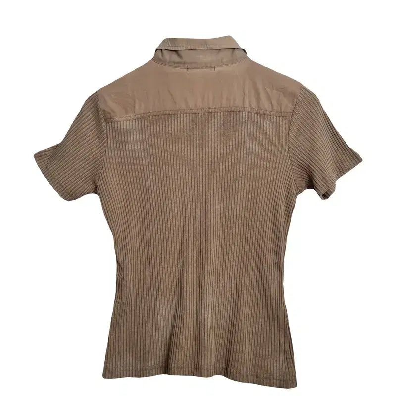 [BUNJANG] ASSOCIER Brown Ribbed Short Sleeve Polo Shirt [L] / ASSOCIER 브라운 골지 반팔 카라티 [L] 카멜 슬림핏 여성
