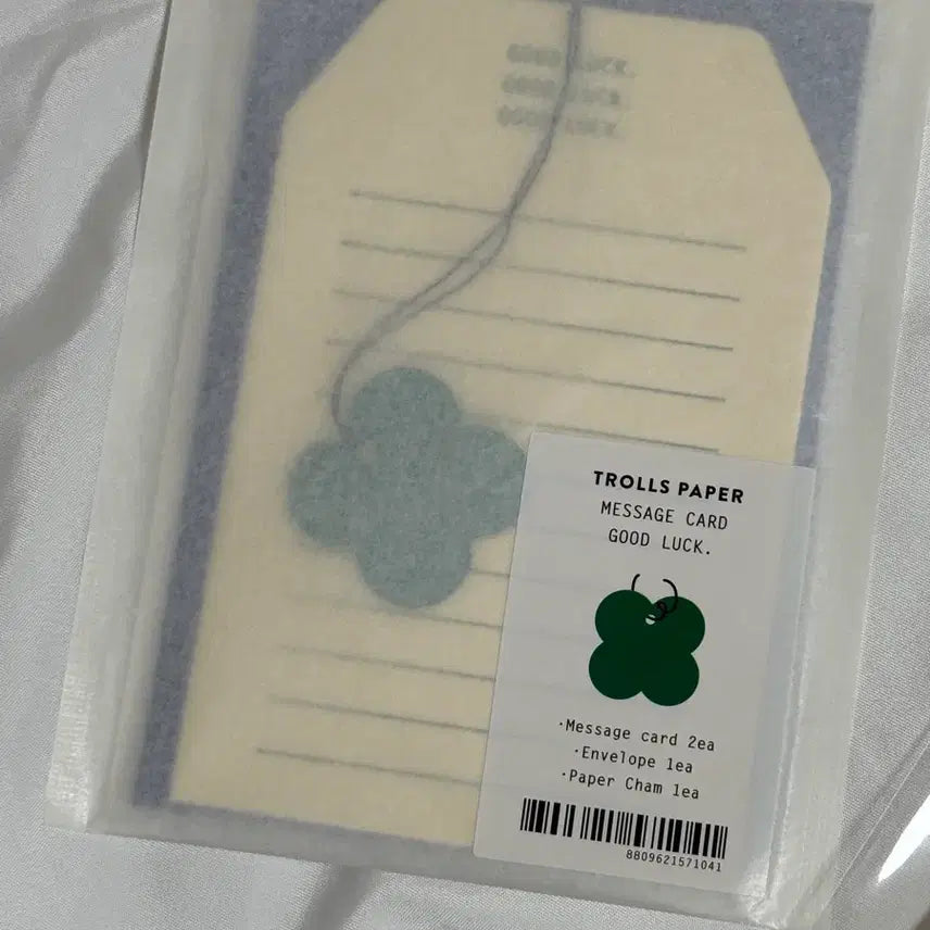 [BUNJANG] Trolls Paper Four-Leaf Clover Message Card &amp; Sticker Set / (새상품) 트롤스페이퍼 네잎클로버 메시지 카드 편지지 스티커 세트