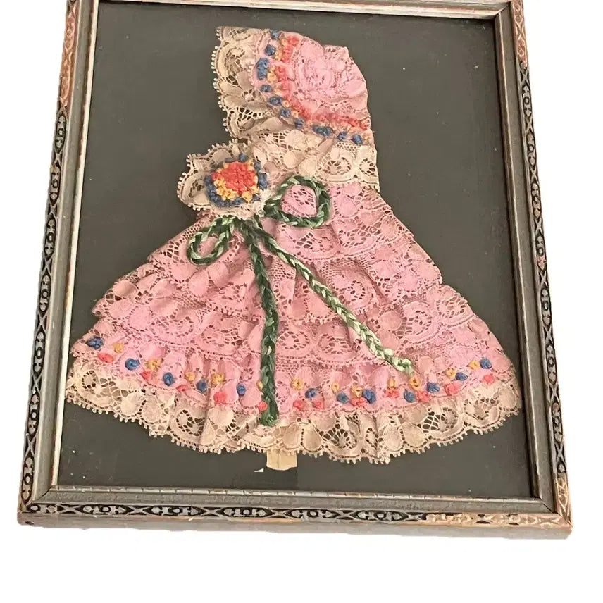 [BUNJANG] 1950s English Crinoline Lady Pink Dress Ribbon Art Frame / 영국 크리놀린 레이디 핑크 드레스 리본아트 프레임.