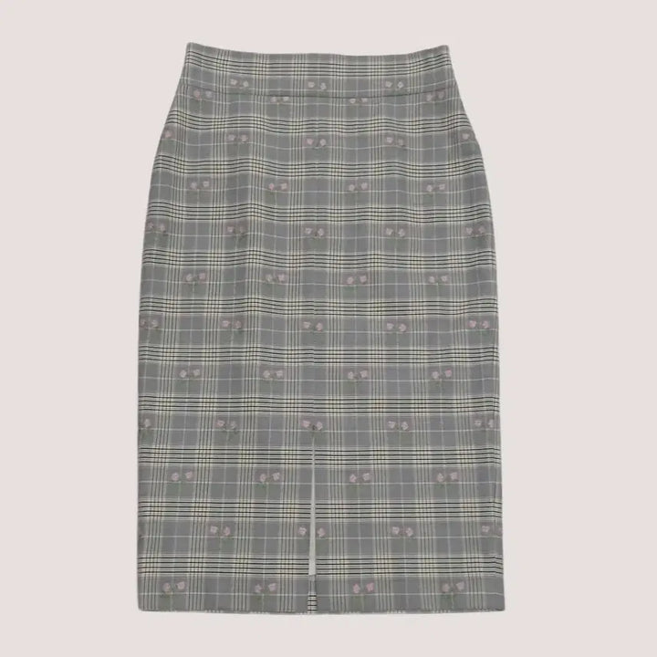 [BUNJANG] Mojo S.Phine Check Embroidered Flower Skirt / 모조에스핀 체크 자수 플라워 스커트(새것)