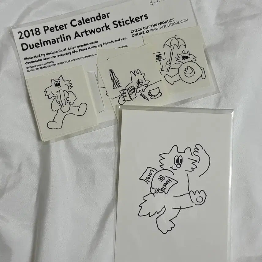 [BUNJANG] Aeiou x Duelmarlin Peter Cat Sticker &amp; Postcard Set / 아에이오우 x 듀엘마를린 피터 고양이 스티커 엽서 세트