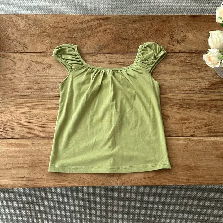 [BUNJANG] Olive Sleeveless Blouse T-shirt / 올리브 나시 반팔 블라우스 티