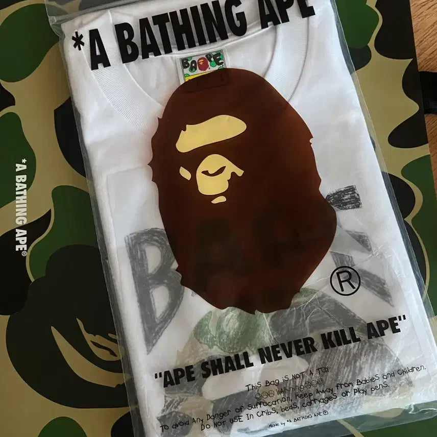 [BUNJANG] BAPE Camo Hand Drawn T-Shirt White / [새상품,L] 베이프 BAPE 반팔 카모 핸드 드로우 화이트