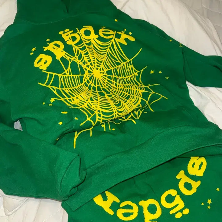 [BUNJANG] Sp5der Green Hoodie Setup / sp5der 그린 후드 셋업