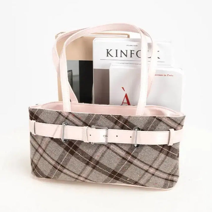 [BUNJANG] Pink Checkered Shoulder Bag / 갸루 핑크 체크 숄더백