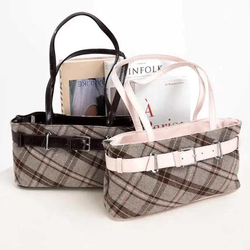 [BUNJANG] Pink Checkered Shoulder Bag / 갸루 핑크 체크 숄더백