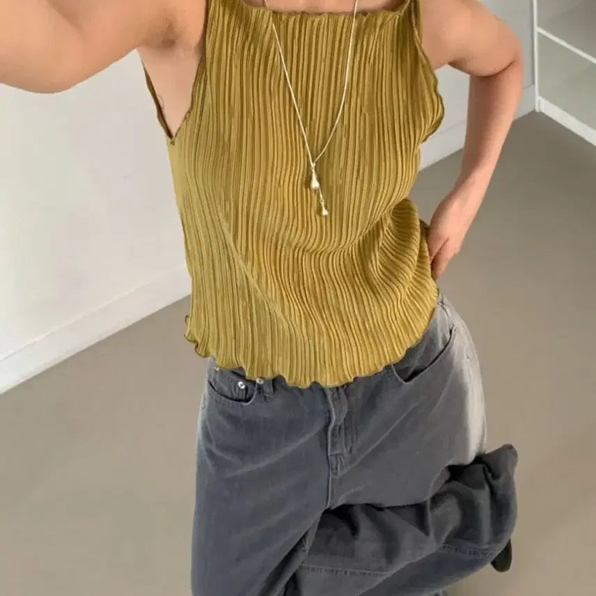 [BUNJANG] Pleated Sleeveless Top (4 Colors) / <새상품> 플리츠 나시 4color