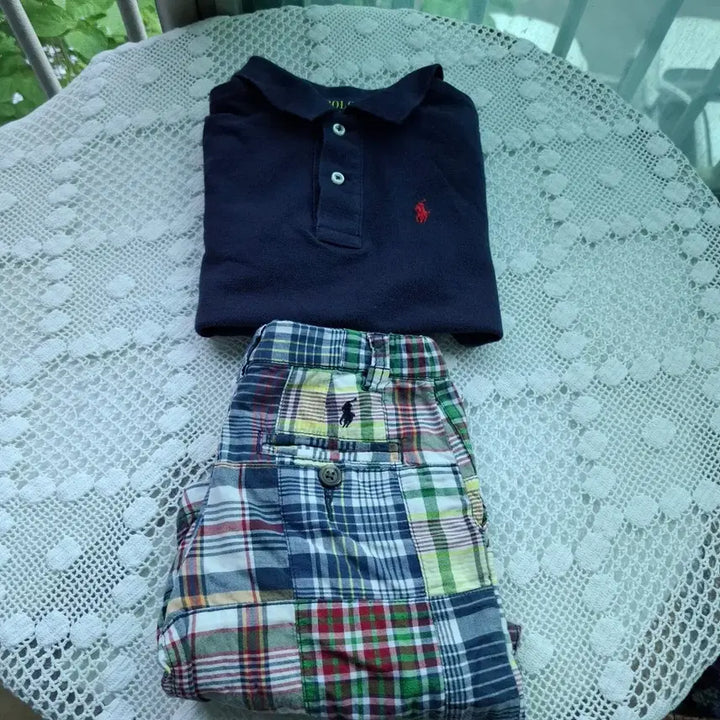 [BUNJANG] Polo Kids Patchwork Shorts and Navy Short-Sleeved Polo T-Shirt Set - Size 4T / 폴로키즈 반팔  + 패치워크 반바지ㅡ4T