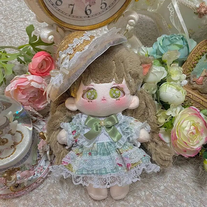 [BUNJANG] 20cm Un 속성 Som Doll Clothing - Heeyoom Forest Rose Garden (Green) with Hat / 20cm 무속성 솜인형 옷 희윰숲 로즈가든 그린 모자 포함