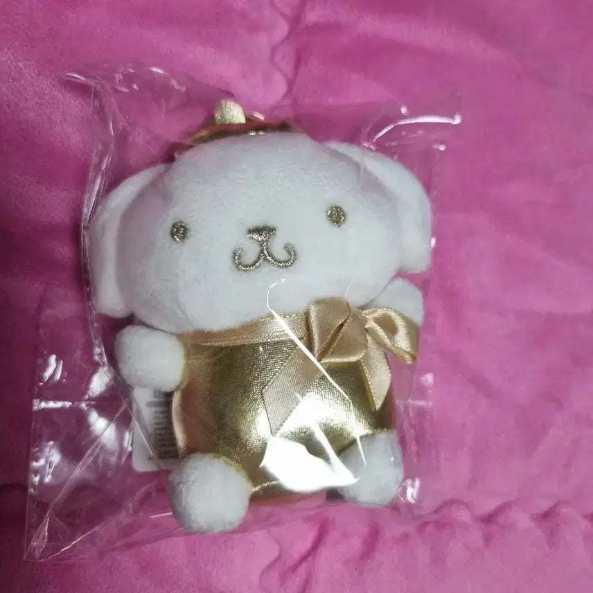 [BUNJANG] Sanrio Pompompurin Gold Heart Plush Keychain / 산리오 폼폼푸린 골드하트 인형 키링