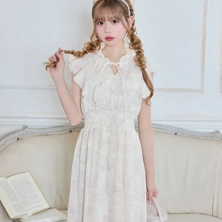 [BUNJANG] Michelle Macaron Fitted Waist Long Short-Sleeve Dress / 미셸마카롱 허리 잘록핏 롱 반팔 원피스