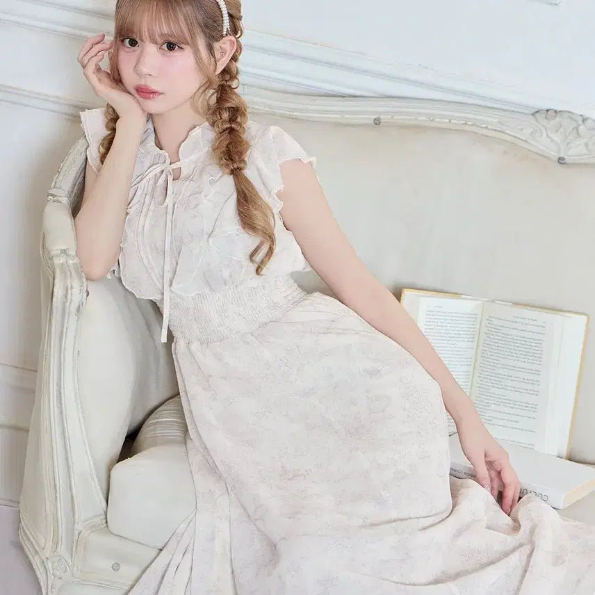 [BUNJANG] Michelle Macaron Fitted Waist Long Short-Sleeve Dress / 미셸마카롱 허리 잘록핏 롱 반팔 원피스